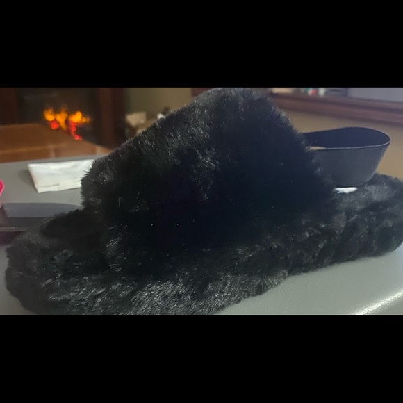 Black faux fur open toe slipper sandals - Picture 4 of 4